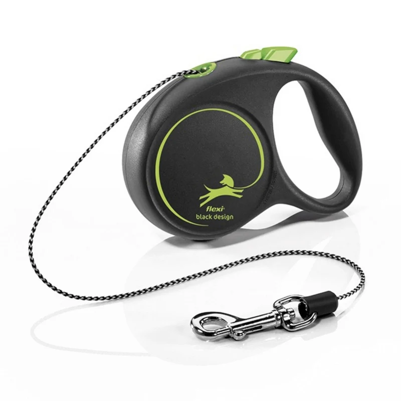Flexi Black Design Seilleine – Ausziehbare Hundeleine mit Seilführung für kleine bis mittelgroße Hunde, Automatik-Rollleine mit One-Touch-Bedienung