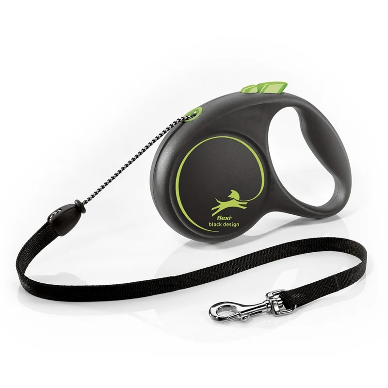 Flexi Black Design Seilleine – Ausziehbare Hundeleine mit Seilführung für kleine bis mittelgroße Hunde, Automatik-Rollleine mit One-Touch-Bedienung