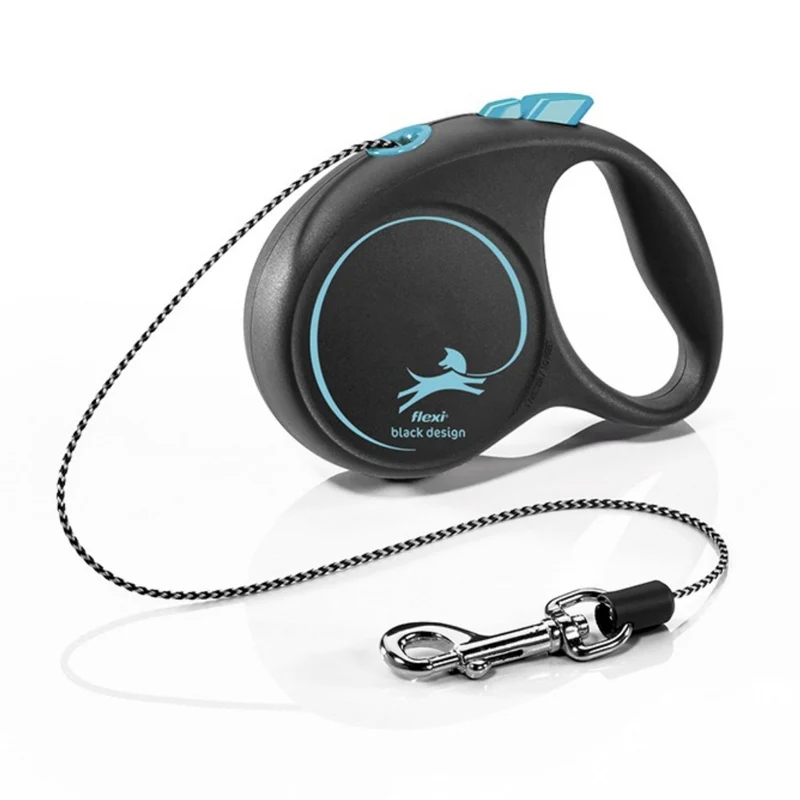 Flexi Black Design Seilleine – Ausziehbare Hundeleine mit Seilführung für kleine bis mittelgroße Hunde, Automatik-Rollleine mit One-Touch-Bedienung