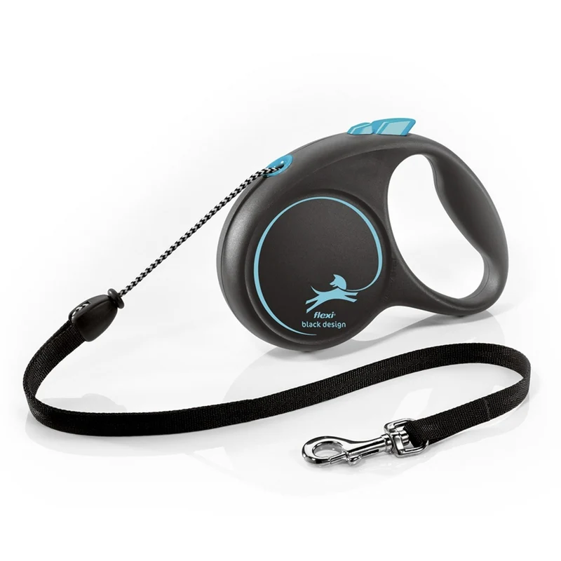 Flexi Black Design Seilleine – Ausziehbare Hundeleine mit Seilführung für kleine bis mittelgroße Hunde, Automatik-Rollleine mit One-Touch-Bedienung