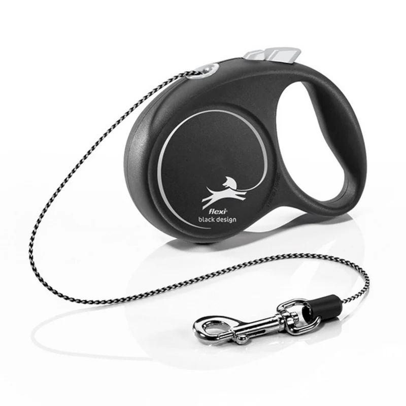 Flexi Black Design Seilleine – Ausziehbare Hundeleine mit Seilführung für kleine bis mittelgroße Hunde, Automatik-Rollleine mit One-Touch-Bedienung