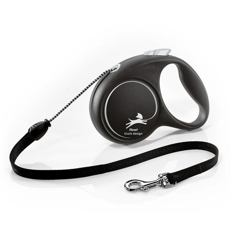 Flexi Black Design Seilleine – Ausziehbare Hundeleine mit Seilführung für kleine bis mittelgroße Hunde, Automatik-Rollleine mit One-Touch-Bedienung