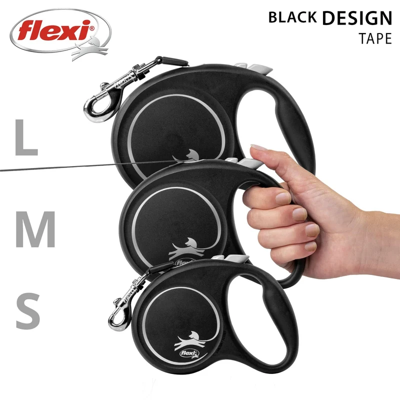 Flexi Black Design Gurtleine – Ausziehbare Hundeleine mit Bremssystem für mittelgroße bis große Hunde, 5m Gurt in stylischen Farben