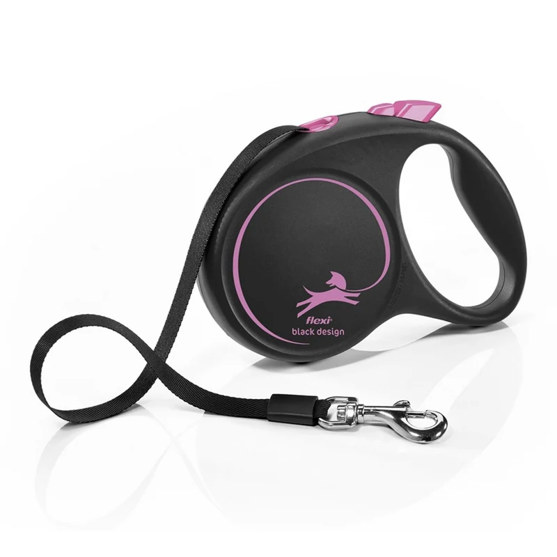 Flexi Black Design Gurtleine – Ausziehbare Hundeleine mit Bremssystem für mittelgroße bis große Hunde, 5m Gurt in stylischen Farben
