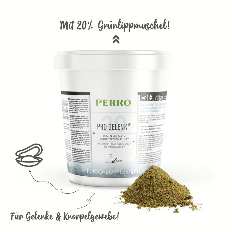 Perro Pro Gelenk20 Pulver – Premium Gelenkunterstützung für aktive Hunde, Welpen & trächtige Hündinnen mit Seealgenmehl & Gelatine
