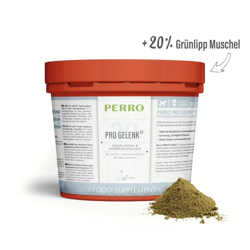 Perro Pro Gelenk20 Pulver – Premium Gelenkunterstützung für aktive Hunde, Welpen & trächtige Hündinnen mit Seealgenmehl & Gelatine