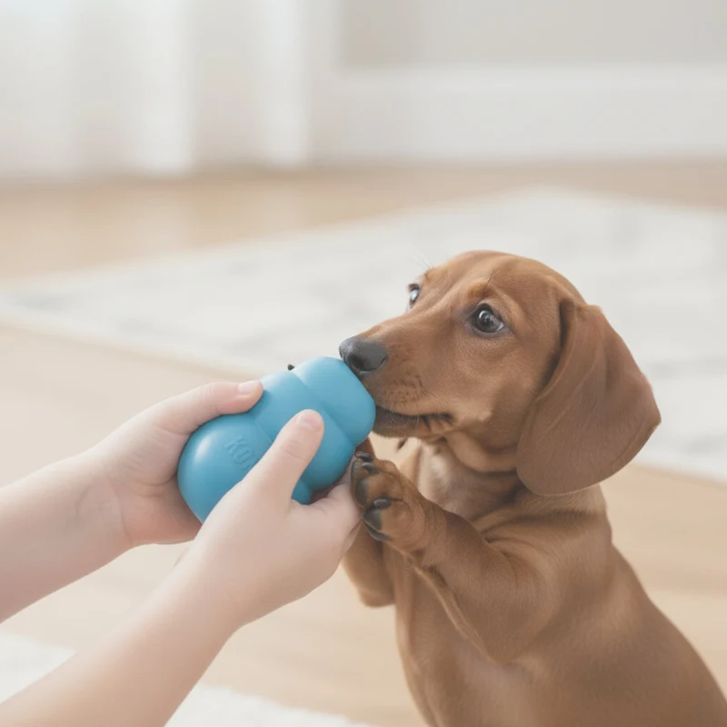 KONG Puppy Kauspielzeug aus Naturkautschuk – Welpensicheres Kau- & Intelligenzspielzeug für gesunde Zähne & entspanntes Zahnwachstum