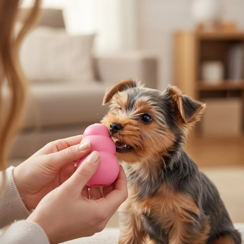 KONG Puppy Kauspielzeug aus Naturkautschuk – Welpensicheres Kau- & Intelligenzspielzeug für gesunde Zähne & entspanntes Zahnwachstum