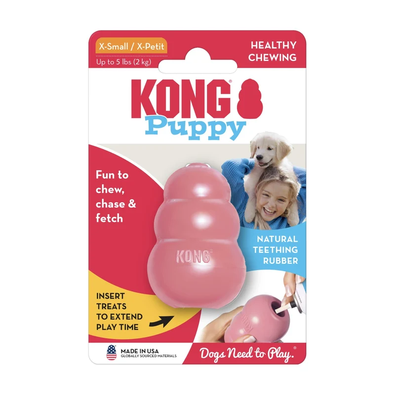 KONG Puppy Kauspielzeug aus Naturkautschuk – Welpensicheres Kau- & Intelligenzspielzeug für gesunde Zähne & entspanntes Zahnwachstum