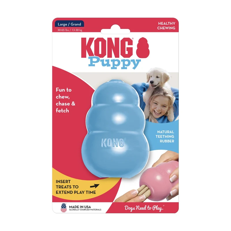 KONG Puppy Kauspielzeug aus Naturkautschuk – Welpensicheres Kau- & Intelligenzspielzeug für gesunde Zähne & entspanntes Zahnwachstum
