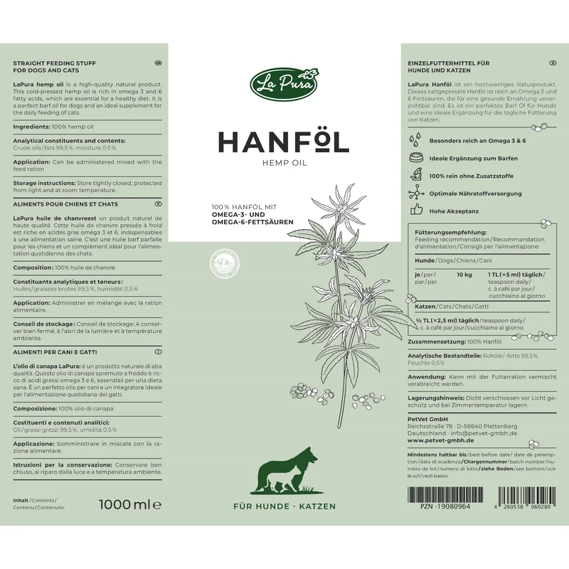 LaPura Hanföl für Hunde und Katzen