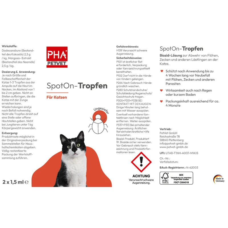 PHA Spot-onTropfen für Katzen 2 x 1,5 ml - 3 Stück