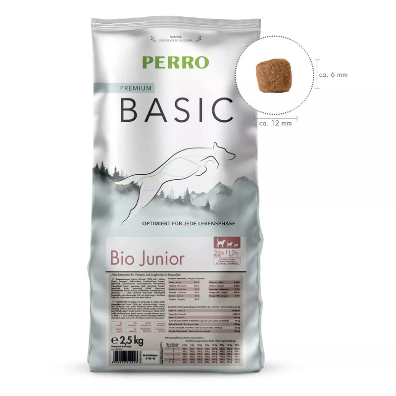 Perro Basic Bio Junior Geflügel & Gemüse – Premium Welpen-Trockenfutter für gesundes Wachstum, weizenfrei & 100% Bio-Qualität