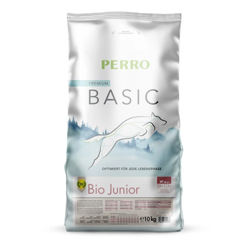 Perro Basic Bio Junior Geflügel & Gemüse – Premium Welpen-Trockenfutter für gesundes Wachstum, weizenfrei & 100% Bio-Qualität