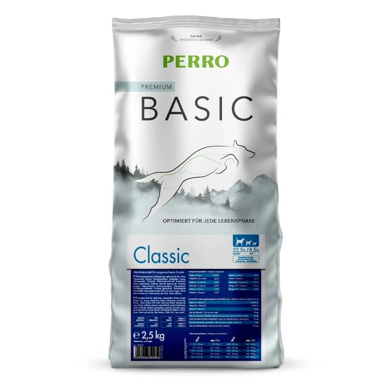 Perro Basic Classic Premium Trockenfutter für erwachsene Hunde – Ausgewogene Ernährung mit Grünlippmuschelextrakt für gesunde Gelenke & glänzendes Fell