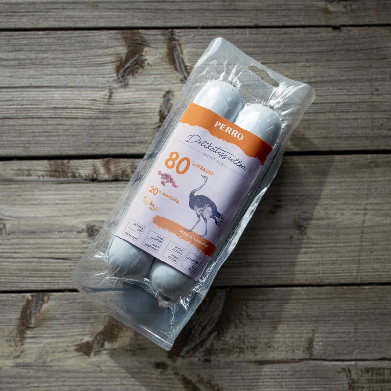Perro Delikatessrolle No.1 Strauß & Kartoffel – Hypoallergene Premium-Hundewurst für sensible Vierbeiner