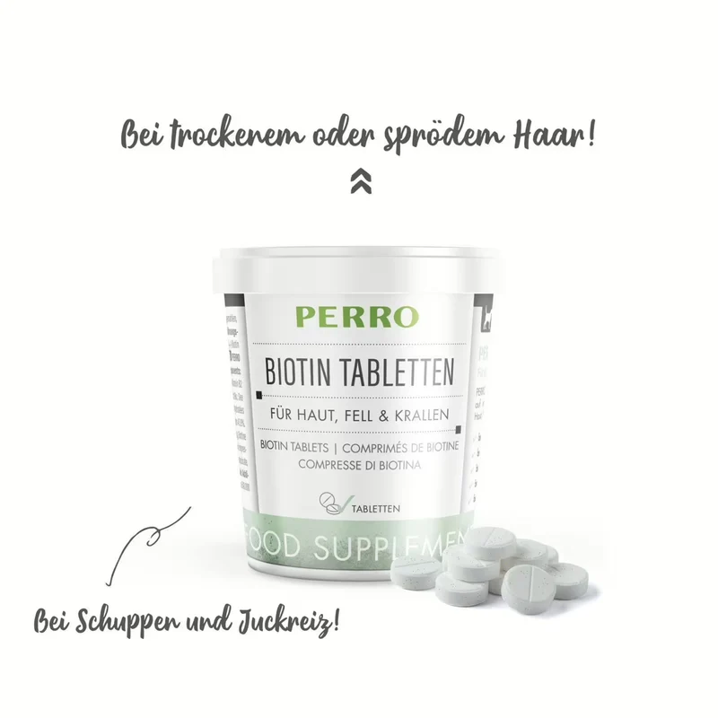 Perro Biotin Spezial Tabletten – Hochdosiert für glänzendes Fell, gesunde Haut & starke Krallen bei Hunden
