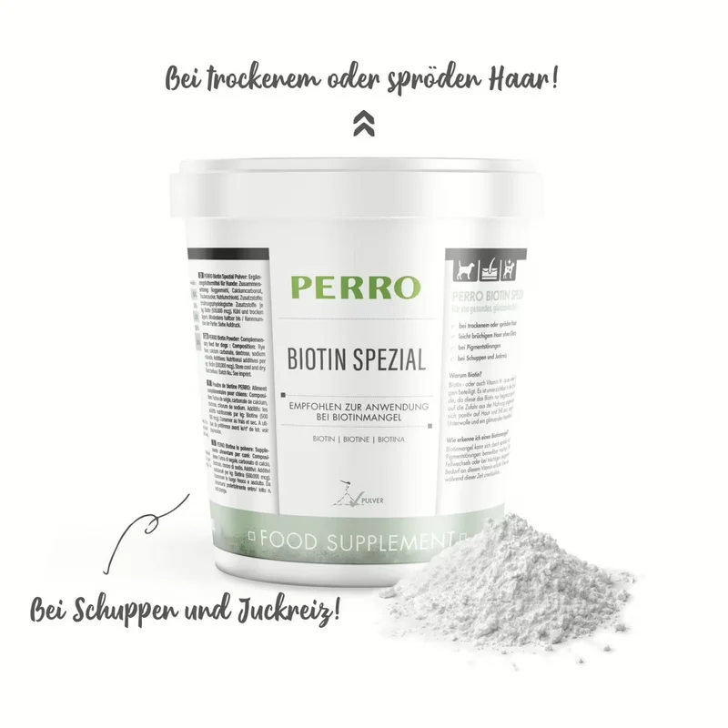 Perro Biotin Spezial Pulver – Hochdosiertes Biotin für glänzendes Fell, gesunde Haut und starke Krallen bei Hunden