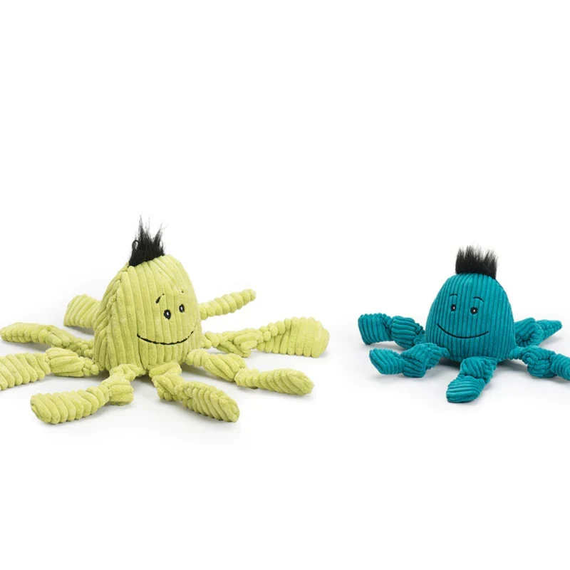 HuggleHounds Octavie Octopus Knottie – Robustes Hundespielzeug mit Quietscher für Apportier- & Zerrspiele