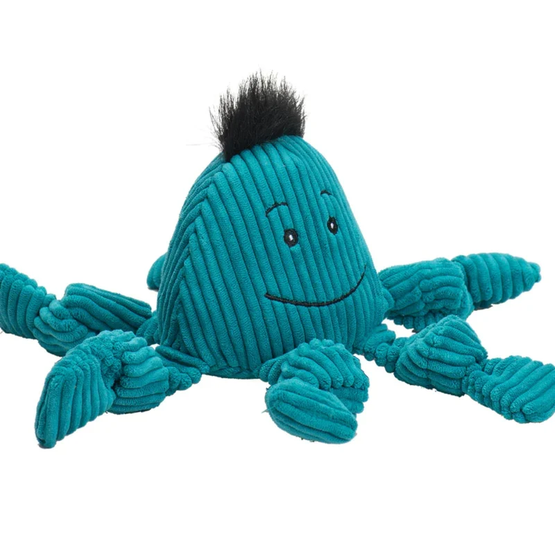 HuggleHounds Octavie Octopus Knottie – Robustes Hundespielzeug mit Quietscher für Apportier- & Zerrspiele