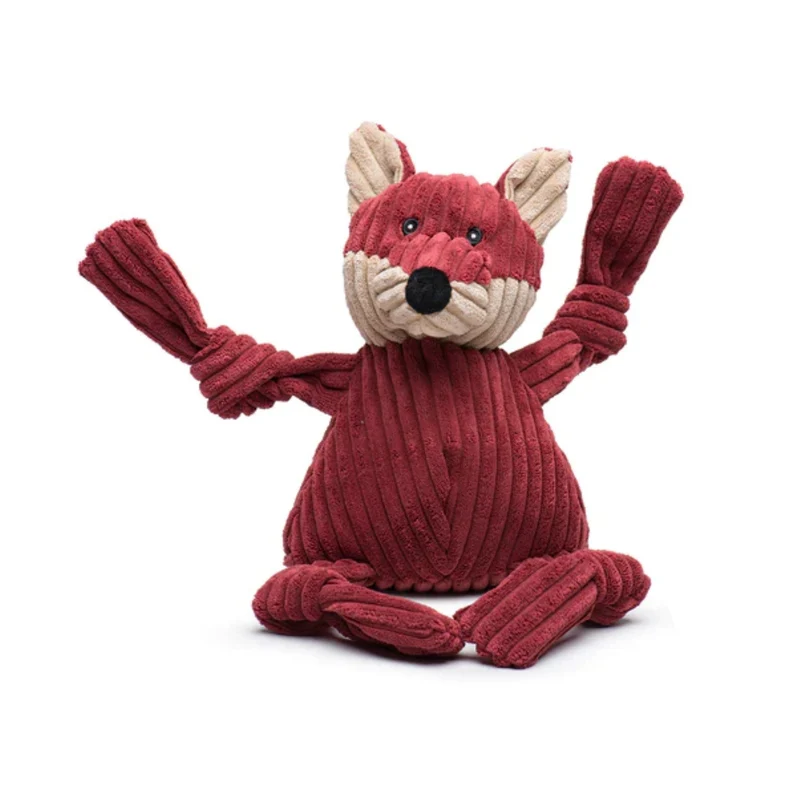 HuggleHounds Sly Fox Knottie – Robustes Plüsch-Hundespielzeug mit Quietscher für Zerrspiele, Apportieren & Zahnpflege