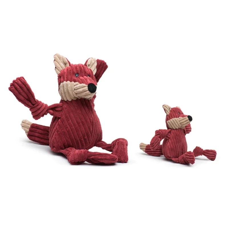 HuggleHounds Sly Fox Knottie – Robustes Plüsch-Hundespielzeug mit Quietscher für Zerrspiele, Apportieren & Zahnpflege