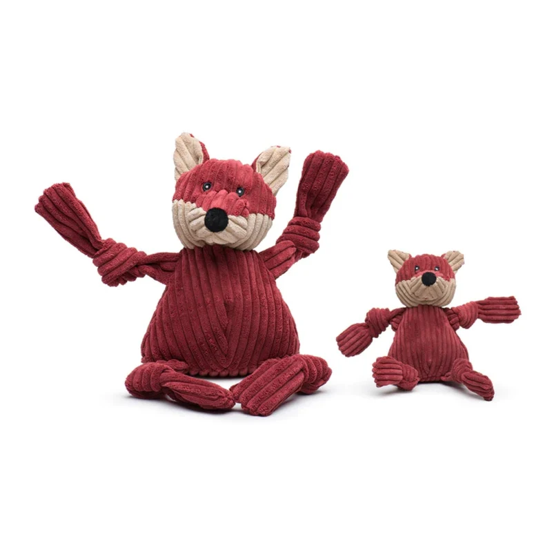 HuggleHounds Sly Fox Knottie – Robustes Plüsch-Hundespielzeug mit Quietscher für Zerrspiele, Apportieren & Zahnpflege