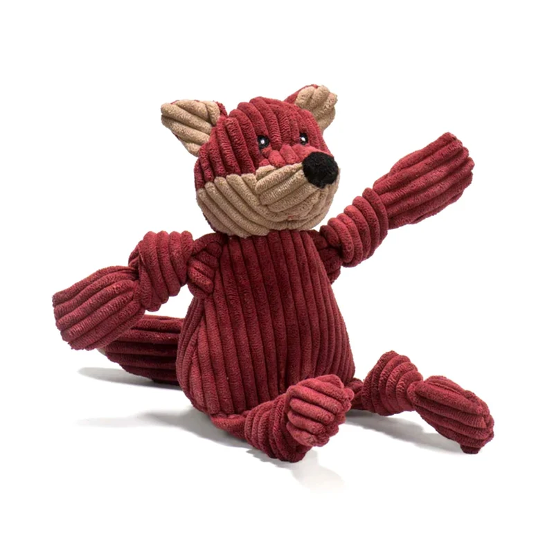 HuggleHounds Sly Fox Knottie – Robustes Plüsch-Hundespielzeug mit Quietscher für Zerrspiele, Apportieren & Zahnpflege
