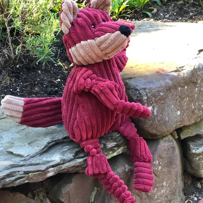 HuggleHounds Sly Fox Knottie – Robustes Plüsch-Hundespielzeug mit Quietscher für Zerrspiele, Apportieren & Zahnpflege