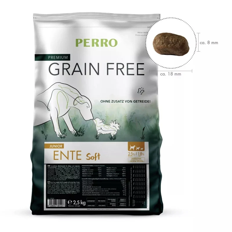 Perro Grain Free Junior Ente Soft – Getreidefreies Welpenfutter mit Ente für sanfte Verdauung, starke Knochen und gesundes Wachstum