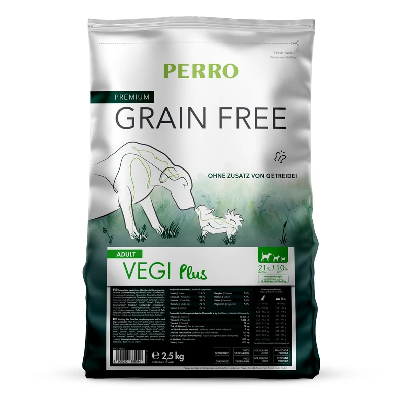 Perro Grain Free Adult Vegi Plus – Vegetarisches Trockenfutter für Hunde mit Unverträglichkeiten & Allergien gegen tierisches Eiweiß