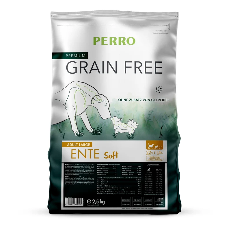 Perro Grain Free Adult Large Ente Soft – Getreidefreies Premium-Trockenfutter für große Hunderassen mit empfindlicher Verdauung