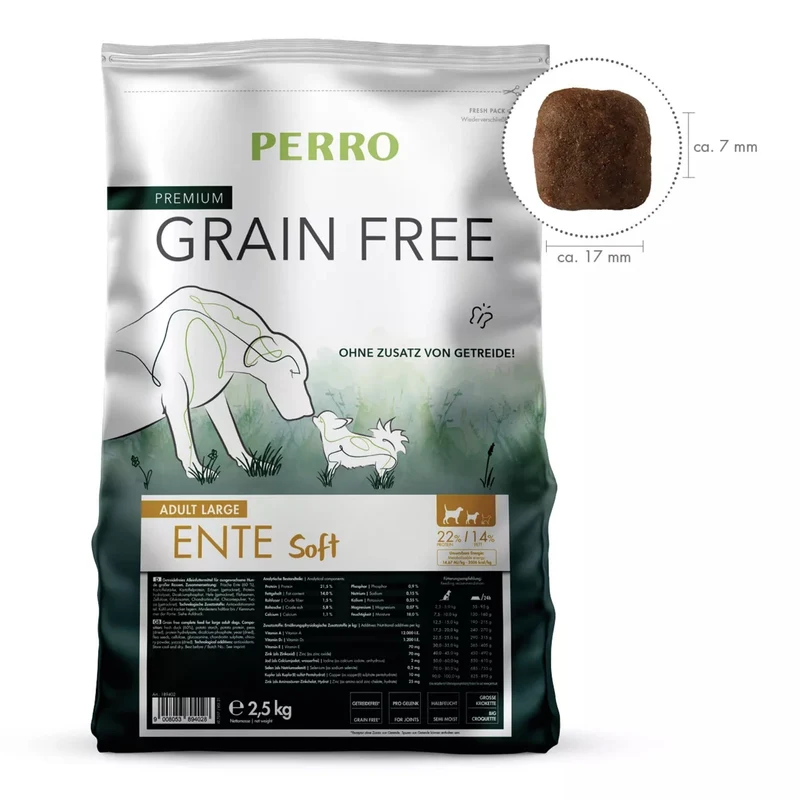 Perro Grain Free Adult Large Ente Soft – Getreidefreies Premium-Trockenfutter für große Hunderassen mit empfindlicher Verdauung