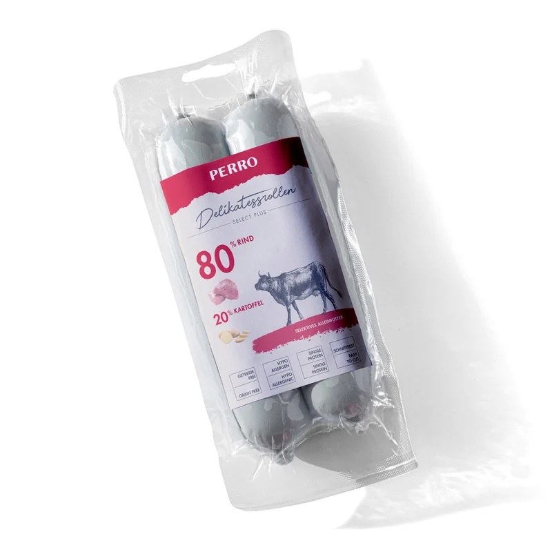 Perro Delikatessrolle No.1 Rind & Kartoffel – Premium Hundewurst für ernährungssensible Hunde, getreidefrei, leicht verdaulich, hoher Fleischanteil, natürliche Zutaten