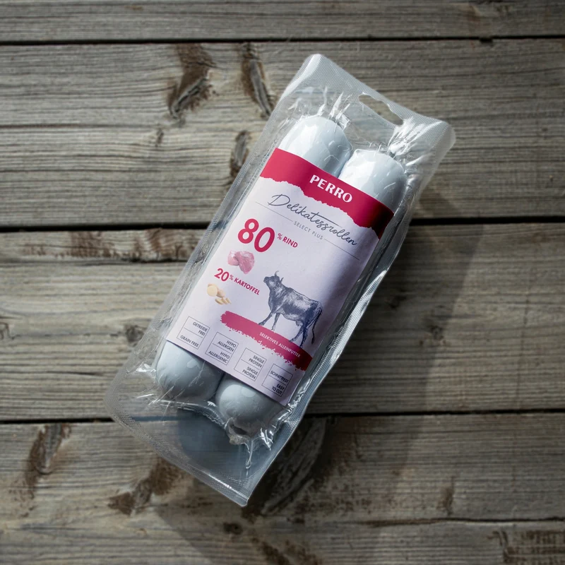 Perro Delikatessrolle No.1 Rind & Kartoffel – Premium Hundewurst für ernährungssensible Hunde, getreidefrei, leicht verdaulich, hoher Fleischanteil, natürliche Zutaten