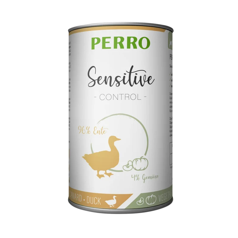 Perro Sensitive Control Ente & Gemüse – Hypoallergenes Hunde Nassfutter für Allergiker & sensible Hunde, getreidefrei, Single-Protein