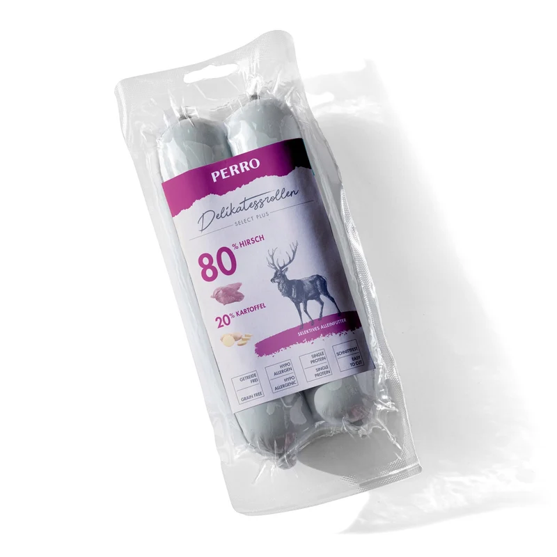 Perro Delikatessrolle Hirsch & Kartoffel - Getreidefreie Hundewurst für sensible Hunde