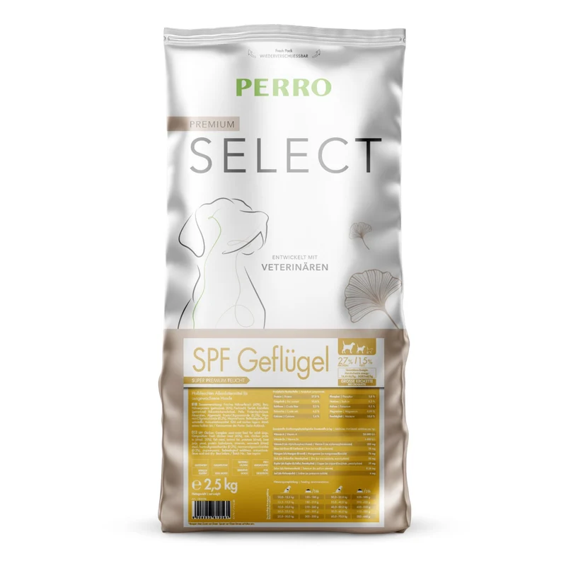Perro Select SPF Geflügel Trockenfutter für große Hunderassen – Hypoallergen, Glutenfrei & Leicht Verdaulich für anspruchsvolle Vierbeiner ab 15 kg