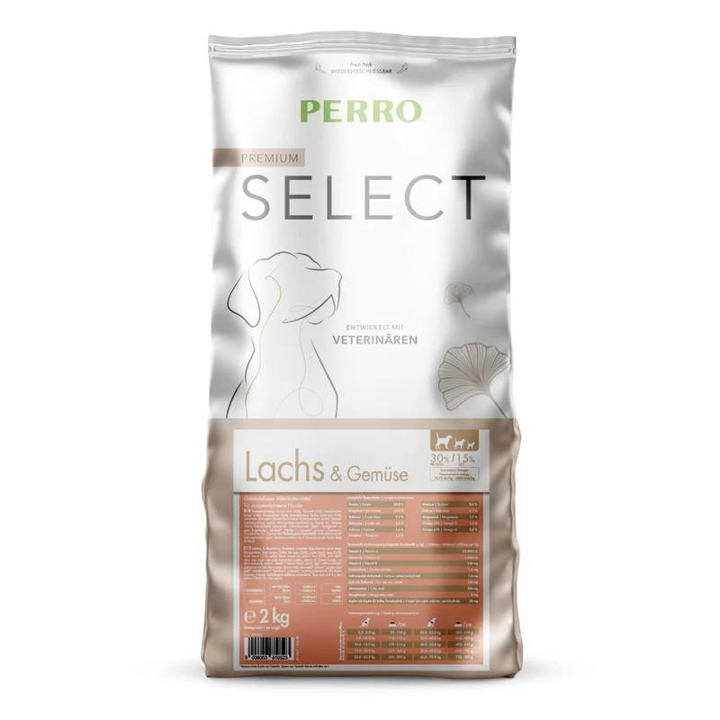 Perro Select Grainfree Lachs & Gemüse – Getreidefreies Premium Trockenfutter für ernährungssensible Hunde mit Omega-3 für glänzendes Fell