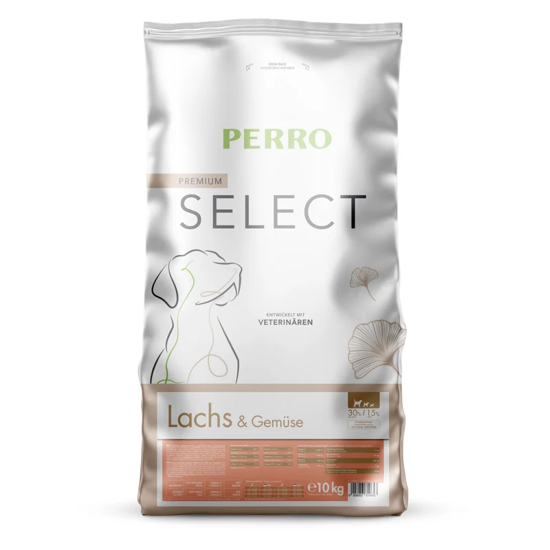 Perro Select Grainfree Lachs & Gemüse – Getreidefreies Premium Trockenfutter für ernährungssensible Hunde mit Omega-3 für glänzendes Fell