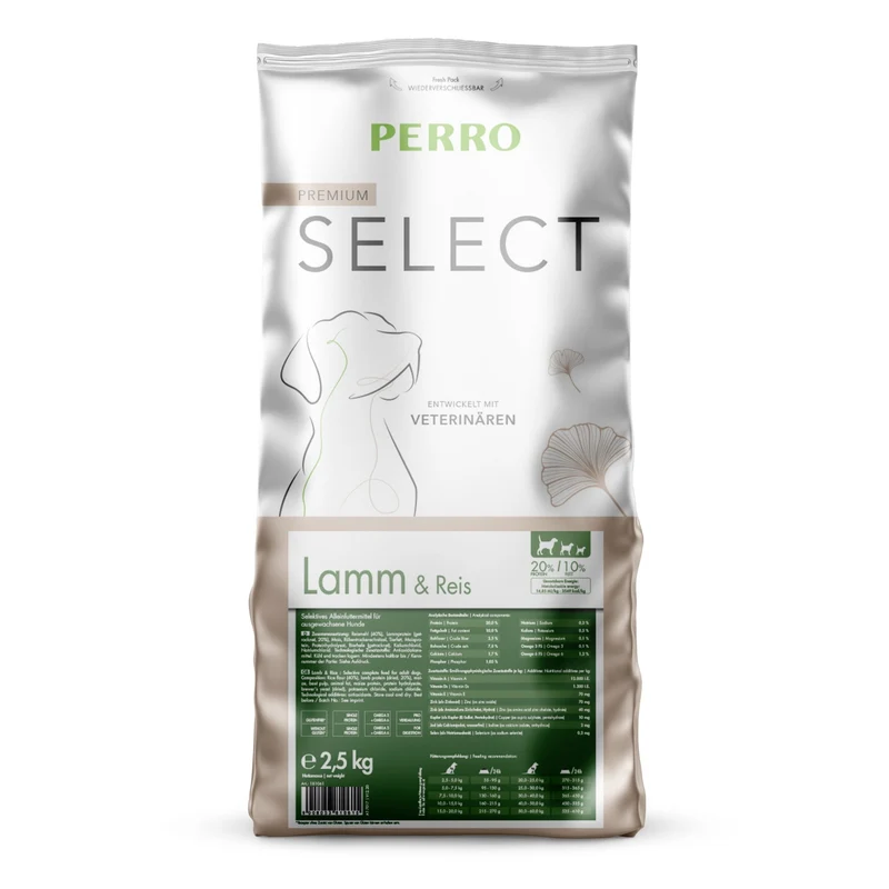 Perro Select Lamm & Reis Trockenfutter – Premium Glutenfreie Rezeptur für Sensible Hunde mit Verdauungsproblemen – Leicht Verdaulich & Tierärztlich Entwickelt