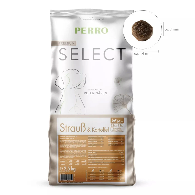 Perro Select Grainfree Strauß & Kartoffel – Getreidefreies Hunde-Trockenfutter für sensible Verdauung