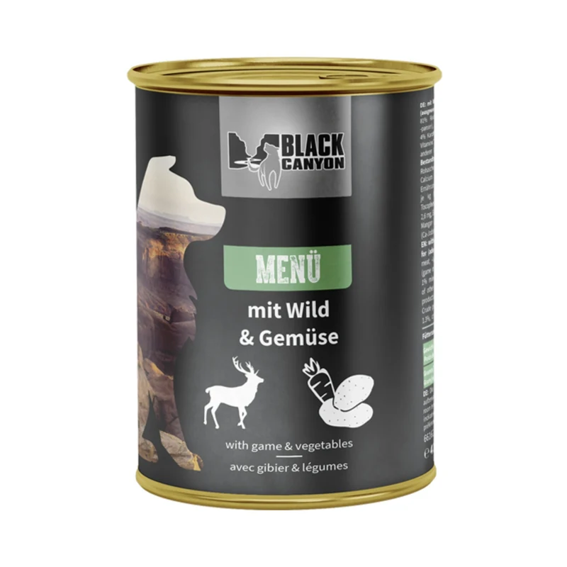 Black Canyon Menü mit Wild & Gemüse – Getreidefreies Premium Nassfutter mit 91% Fleisch für ernährungssensible Hunde, natürlich & artgerecht nach dem Vorbild des Wolfes