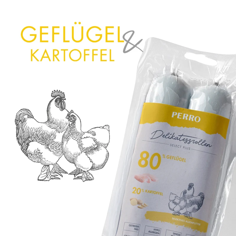 Perro Delikatessrolle No.1 Geflügel & Kartoffel – Premium Hundewurst getreidefrei für sensible & wählerische Hunde