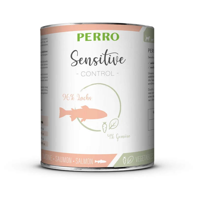 Perro Sensitive Control Lachs & Gemüse – Premium Nassfutter für Hunde mit Unverträglichkeiten, Allergien & sensiblem Magen | Getreidefrei, Glutenfrei, Single-Protein