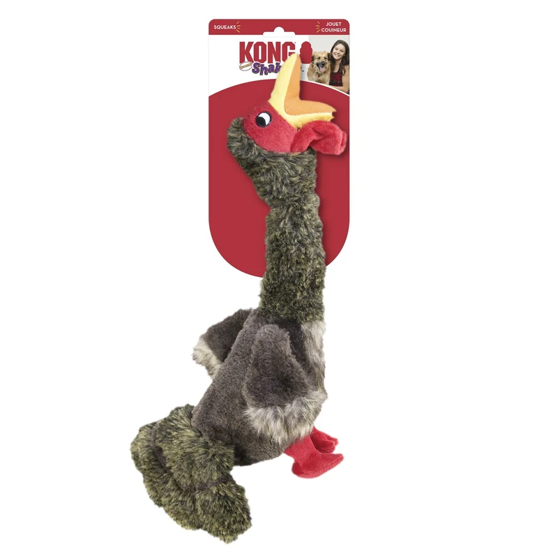 KONG Shakers Honkers Turkey – Interaktives Plüsch-Hundespielzeug mit Quietscher & extra langem Hals zum Schütteln und Zerren