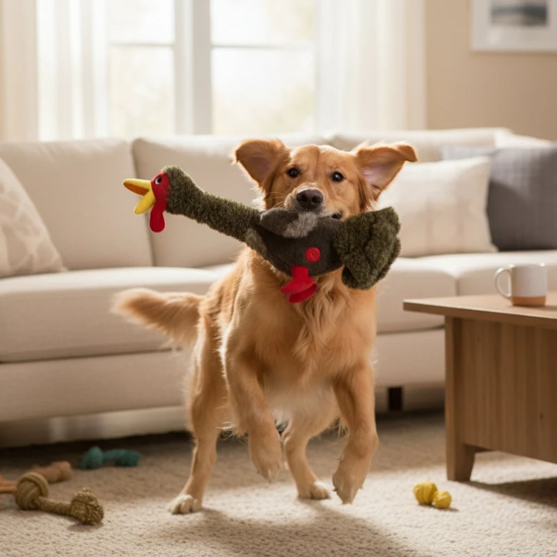 KONG Shakers Honkers Turkey – Interaktives Plüsch-Hundespielzeug mit Quietscher & extra langem Hals zum Schütteln und Zerren
