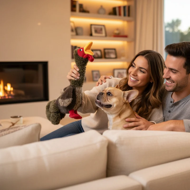 KONG Shakers Honkers Turkey – Interaktives Plüsch-Hundespielzeug mit Quietscher & extra langem Hals zum Schütteln und Zerren