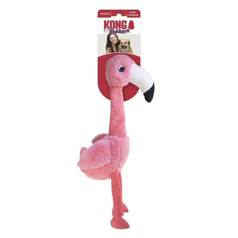 KONG Shakers Honkers Flamingo – Interaktives Plüsch-Hundespielzeug mit Quietscher & Raschel-Flügeln für aktive Hunde