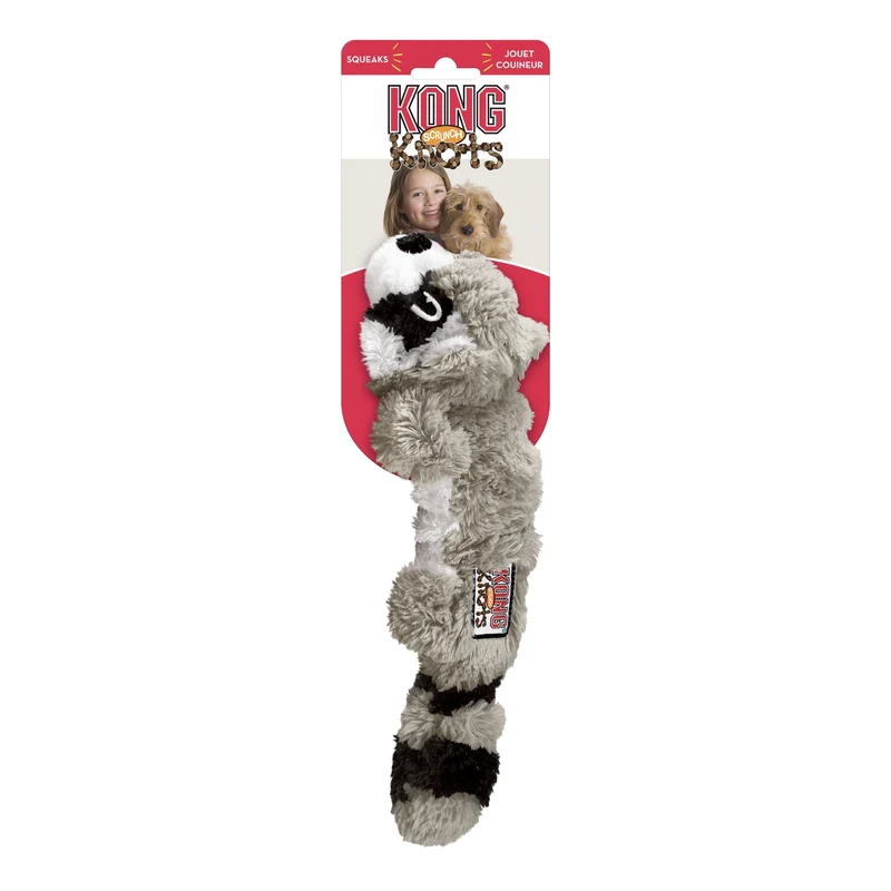 KONG Scrunch Knots Raccoon – Robustes Waschbär-Zerrspielzeug mit Quietscher & geknoteten Seilen für langanhaltenden Spielspaß